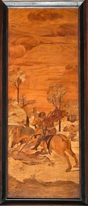 Genova, Duomo (St Lawrence Cathedral), sisustus, apsi, kuoro, Etelä: "St George and the Dragon", Vincenzo ja Tommaso Garassinon puuintarsia (1800-luku); tekijältä Unbekannter Künstler