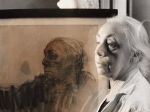 Saksalainen taidemaalari, graafikko ja kuvanveistäjä Kaethe Kollwitz, Saksa noin 1940 (b/w kuva) tekijältä Unbekannter Künstler