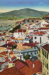Gibraltar - näkymä kalliolta kaupunkiin ja lahdelle 1800-luvun lopulla - 1900-luvun alussa (postikortti) tekijältä Unbekannter Künstler