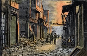 Kreikka, Saloniki (tai Thessaloniki): näkymä Tunsky Streetille osittain tuhoutunut, luultavasti vuoden 1917 palon jälkeen - Postikortti 1914-1918 tekijältä William M. Timlin