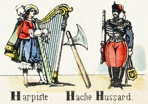 H - Harpist Axe Hussar - Aakkoset - lasten viihdettä - Image epinal, suosittu sarja n.1890 (kuva) tekijältä Unbekannt