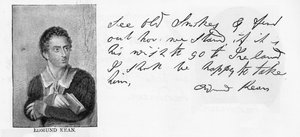 Edmund Keanin käsiala ja allekirjoitus (kynä ja muste paperille) tekijältä Unbekannt