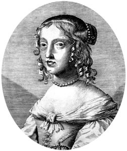 Henrietta Anne Englannin prinsessa ja Orléansin herttuatar kuningas Kaarle I:n tytär, Orléansin Filipin (Ranskan kuningas Ludvig XIV:n veli) vaimo, kaiverrus. tekijältä Unbekannter Künstler
