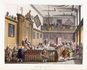 Heralds College: The Hall, elokuvasta "The Microcosm of London", 1808-1810 tekijältä Unbekannt