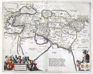 Historia. Muinainen Kreikka. Aleksanteri Suuren matkat. Kaiverrus: Le theatre du monde, G:n atlas, Blaeu, Amsterdam tekijältä Unbekannter Künstler