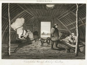 Kamtšatkan kota (Venäjän äärimmäinen itäinen niemimaa) ja kuljetusreki, noin 1810 tekijältä Unbekannt