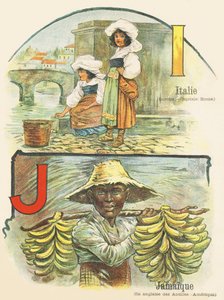 I J: Italia, Jamaika - kahden maailman ABC. Emile Guerin, kustantaja, Pariisi, noin 1900. Mitat: 27,5 x 21,5 cm tekijältä Unbekannt
