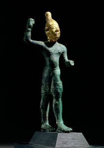 Myrskyjumala Baalin epäjumala, Syyriasta, pronssikaudelta (n. 1350-1250 eKr.) (pronssia ja kultaa) tekijältä Unbekannt
