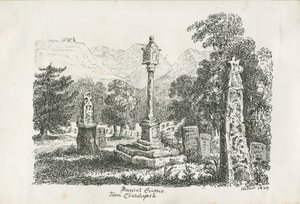 Ilam Church - Muinaiset ristit: litografia, 1849 tekijältä Unbekannt