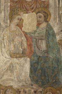 Sisustus. Pohjoinen risteys. Alttari (Altar de las pinturas murales). Alkuperäinen pääkappelista. Seinämaalauksia (freskot?). Yksityiskohta. 1400-luvun loppu. tekijältä Unbekannt