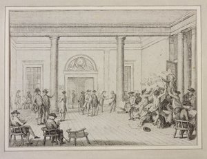 Pörssin sisustus, n. 1790 (etsaus) tekijältä Unbekannt