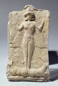 Purkki koristeltu symbolisilla aiheilla, jotka ympäröivät jumalatar Ishtaria, babylonialainen, noin 1700 eKr. (terrakotta) tekijältä Unbekannt
