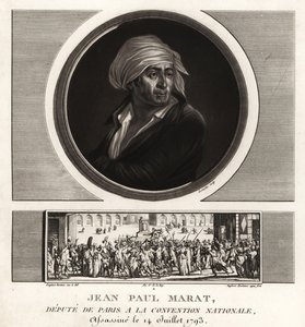 Jean Paul Marat, Pariisin varajäsen kansalliskokouksessa, murhattiin vuonna 1793 tekijältä Unbekannt