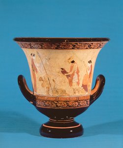 Kalyx-kraatteri, joka esittää Hermesin synnyttämässä Dionysoksen vauvaa nymphille, etruski, n. 460 eKr. (terrakotta) tekijältä Unbekannt