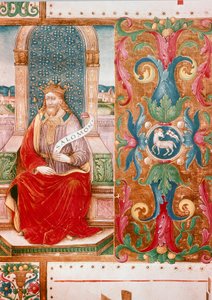 Kuningas Salomon valtaistuimella valaistu kirje käsikirjoituksesta Ms. K C 43, Firenze, Museo del 