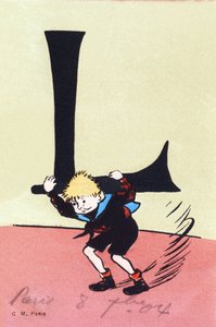 L for Heavy - Lasten aakkoset. C.M.-toimittaja, Paris. Käsinmaalatut postikortit, frankeerattu 1904. Mitat: 14 x 9 cm tekijältä Unbekannt