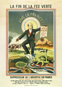 La fin de la fee verte, litografia, kun absintti kiellettiin Ranskassa vuonna 1915 tekijältä Unbekannt