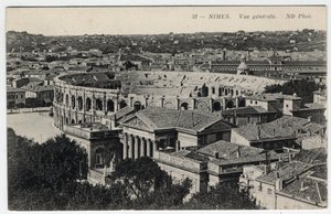 Languedoc Roussillon, Gard (30), Nimes: yleinen näkymä kaupunkiin areenien ja Maison Carreen kanssa - Postikortti 1800-luvun lopulla - 1900-luvulla tekijältä William M. Timlin