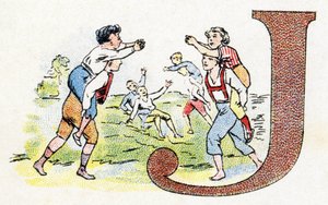 J-kirjain: Peli. Fosfatine Falieresin aakkoset. Kaiverrus. Brevete aakkoset S.G.D.G. apteekkari Pierre Emile Falieres. Kuvituksia kromolitografiassa, 1800-luvun loppu. 16 sivua. Mitat: 103x154mm tekijältä Unbekannt