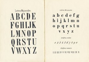 Isot ja pienet kirjaimet, arabialaiset ja roomalaiset numerot - Kaiverrus otettu pienten tyttöjen ABCD:stä. Pellerin & Cie, kirjapaino-kustantaja, Epinal, noin 1890. Serie A. Mitat: 19 x 13,5 cm. tekijältä Unbekannt