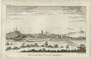 Lichfield - Lounaisnäkymä: kaiverrus, nd [c 1764] tekijältä Unbekannt