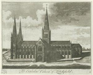 Lichfield Cathedral - South View: kaiverrus ja [?1700-luku] tekijältä Unbekannt