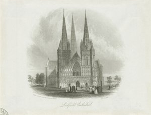 Lichfield Cathedral - West Front: teräskaiverrus, nd [c 1842] tekijältä Unbekannt