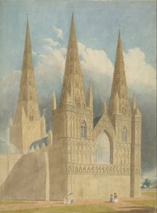 Lichfield Cathedral - West Front: akvarellimaalaus ja [c 1840] tekijältä Unbekannt