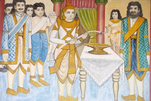 Buddhan elämä Prinssi Siddhartha Gautamasta tuli miekkailun, painin ja jousiammunta, Siem Reap, Kambodža tekijältä Unbekannt