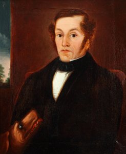 Mies koiran ja rusetin kanssa 1825 (Öljy kankaalle) tekijältä Unbekannter Künstler