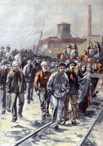 Kaivostyöläisten lakko Courrieresissa, noin 1906 (kuvassa) tekijältä Unbekannter Künstler