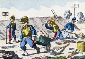 Alaikäiset. Kaiverrus "lasten sotilasaakkosilla". Kuvat Pont-a-Moussonista, noin 1890. 20 sivua. Aurinko: 28,5 x 21 cm tekijältä Unbekannt