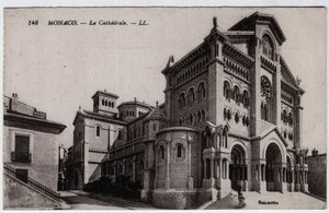 Monaco: Cathedrale Notre Dame Immaculee (Notre-Dame-Immaculee) ulkonäkymä - Postikortti 1800-luvun lopulla - 1900-luvulla tekijältä William M. Timlin