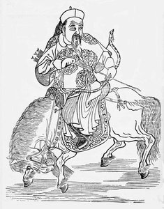 Mongolijousimies hevosen selässä (kaiverrus) tekijältä Unbekannt