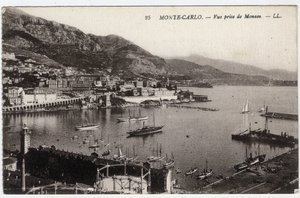 Monte Carlo (Monte-Carlo): Näkymä kaupunkiin otettuna Monacosta - Postikortti 1800-1900-luvun lopulla tekijältä William M. Timlin