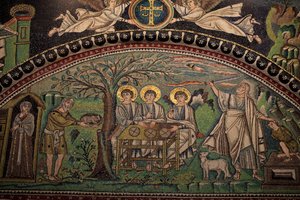 Mosaiikki Vanhasta testamentista "Iisakin uhri". San Vitalen basilika. 6. vuosisadalla, Ravenna, Italia. UNESCO tekijältä Unbekannt