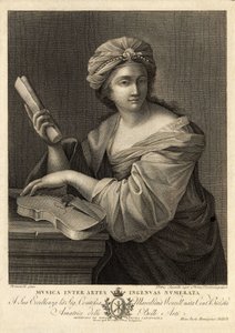 Musica inter artes ingenua numerata, Pietro Savorellin kaiverrus 1700-luvun barokkimaalarin Giovanni Francesco Romanellin maalauksen mukaan. tekijältä Unbekannter Künstler
