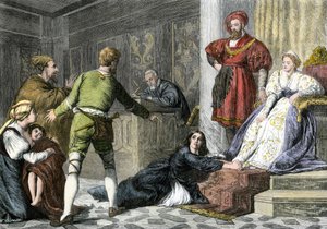 Myytit ja legendat: noituudesta syytetyn juutalaisen tytär keskiajalla. Värikaiverrus 1800-luvulta. tekijältä Unbekannter Künstler