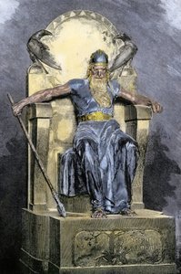 Pohjoismainen mytologia: jumaluus Wotan (Odin). Värikaiverrus 1800-luvulta. tekijältä Unbekannter Künstler