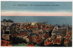 Normandia, Calvados (14), Trouville: vista panoràmica del casino i els molls - Postal finlandesa de finals del segle XIX-XX tekijältä William M. Timlin