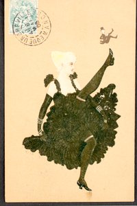 Vanha postikortti/ranskalainen Cancan/Belle Epoquen nainen tekijältä William M. Timlin