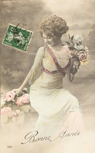 Vanha postikortti/Hyvää vuotta/Toive/Woman Belle Epoque tekijältä William M. Timlin