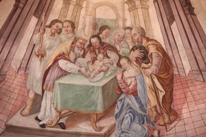 Neitsyt Marian taivaaseenastumisen kirkko. Jeesus-vauva Cordon Francen synagogassa tekijältä Unbekannt