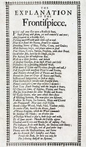 John Worlidgen (toimii 1669-1698) Lontoossa vuonna 1697 julkaistun julkaisun "Systema agriculturae: karjanhoidon mysteerin löytäminen" 4. painoksen otsikkosivu ja selitys runon muodossa. tekijältä Unbekannt