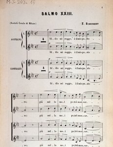 Franz Schubertin Psalmin 23 partituurin sivu, op 132, D 706 tekijältä Unbekannter Künstler