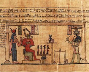 Papyrus Ousirourin ensimmäisestä Hengityskirjasta, Thoth punnitsee Ousirourin sielun ennen Isistä ja Osirista