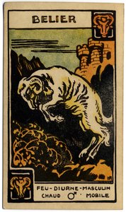 Paranormaalia. Astrologia. Oinas (Pyss). Astrologinen kortti: Le Tarot Astrologique (Astrological Tarot), kirjoittanut Georges Muchery, Ranska tekijältä Unbekannter Künstler
