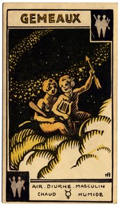 Paranormaalia. Astrologia. Kaksoset (kaksoset). Astrologinen kortti: Le Tarot Astrologique (Astrologinen Tarot), kirjoittanut Georges Muchery, Ranska tekijältä Unbekannter Künstler