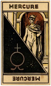 Paranormaalia. Astrologia. Merkurius-planeetta). Astrologiakortti: Le Tarot Astrologique (Astrologinen Tarot), kirjoittanut Georges Muchery, Ranska tekijältä Unbekannter Künstler