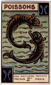Paranormaalia. Astrologia. Kalat (kalat). Astrologinen kortti: Le Tarot Astrologique (Astrologinen Tarot), kirjoittanut Georges Muchery, Ranska tekijältä Unbekannter Künstler